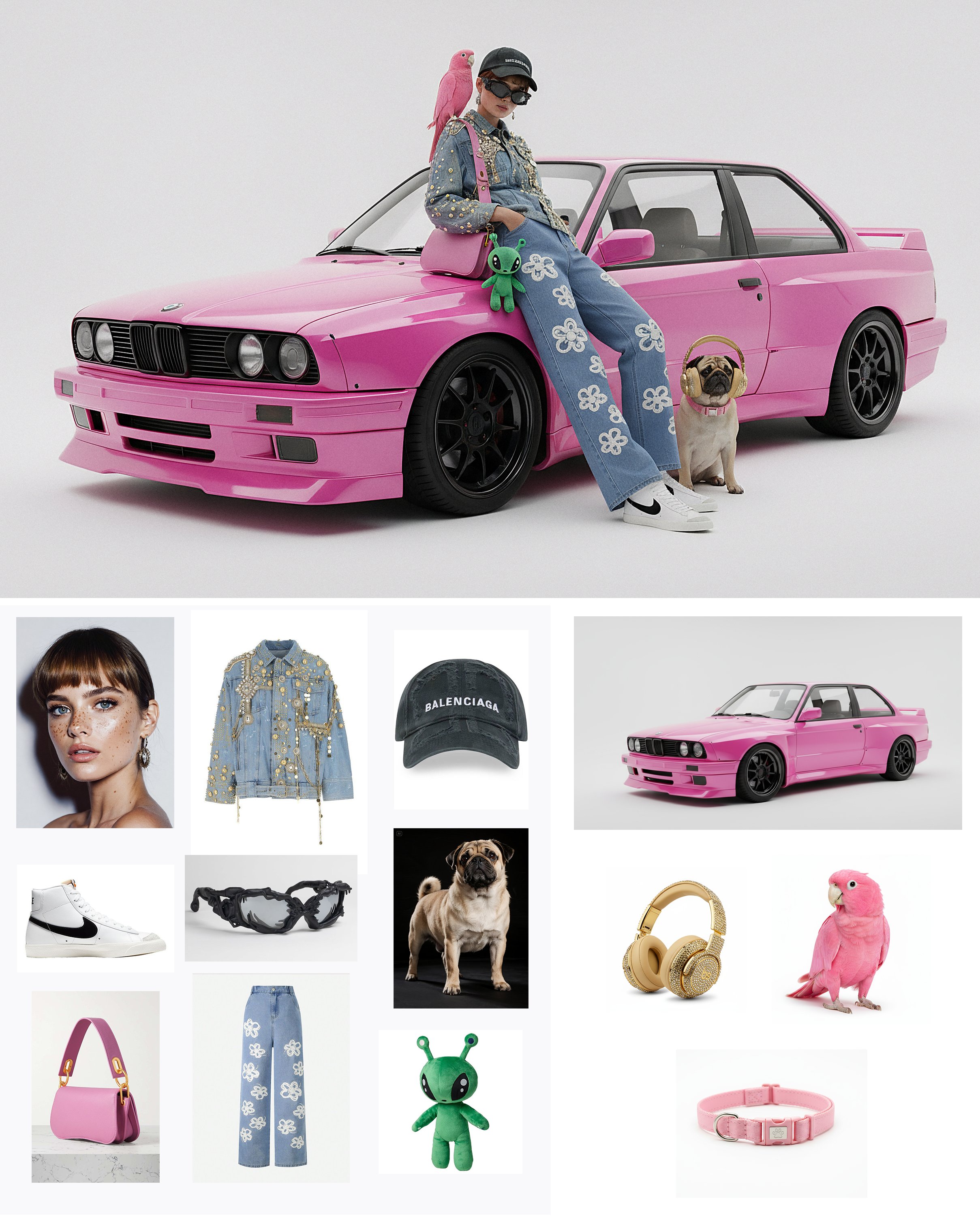 AI multi-image fusion technology combining multiple clothing items into cohesive model outfits for comprehensive fashion showcase